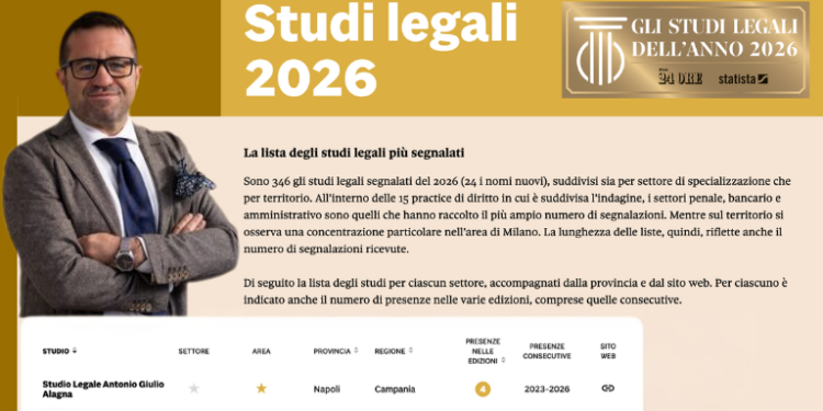 Quarto anno tra gli “Studi legali dell’anno”: conferma per l’Avv. Antonio Giulio Alagna