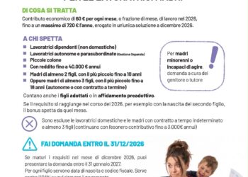 Al via le domande per il bonus mamme 2026