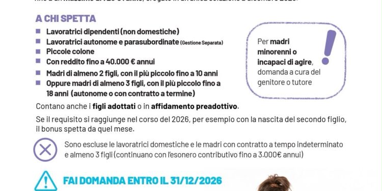 Al via le domande per il bonus mamme 2026